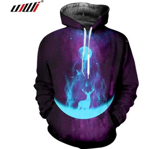 UJWI Oversize Hoodies 6XL Man Brand Hip Hop Long Sleeve Crewneck Pullover Sweatshirts Hombre 3D Printed Nightfall Deer Hoodie