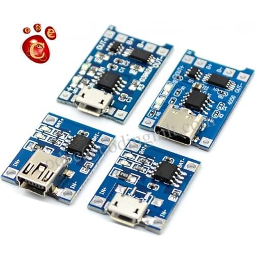 TP4056 18650 5V 1A Micro USBtype-c Lithium Battery Charging Board Charger Module+Protection Dual Functions