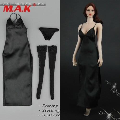 In stock Female Black Evening Dress Stockings Clothes 1/6 Scale F 12" Figure Body ZY5025