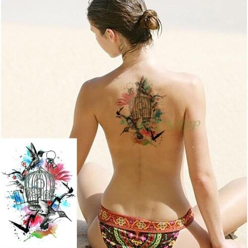 Waterproof Temporary Tattoo Sticker birdcage bird flower tatto flash tatoo tatouage Stickers hand arm back for girl women men