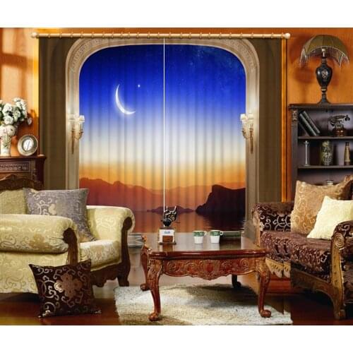 High-precision Shade blue sky moon curtains for living rom bedroom hotal office curtains Polyester Set with Hooks