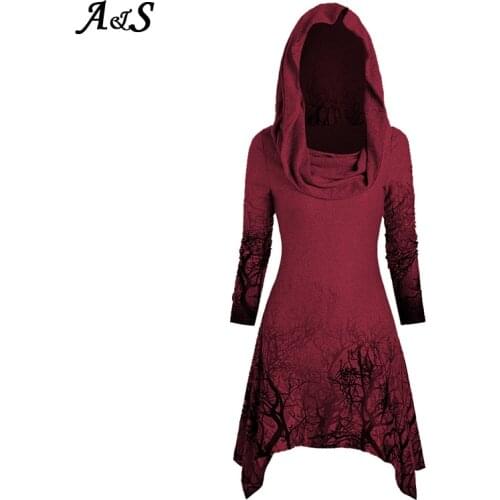 Anbenser T-shirt Women Halloween Tree Print Convertible Collar Asymmetrical Knitwear Cloak Top Female Harajuku T Shirt Plus Size