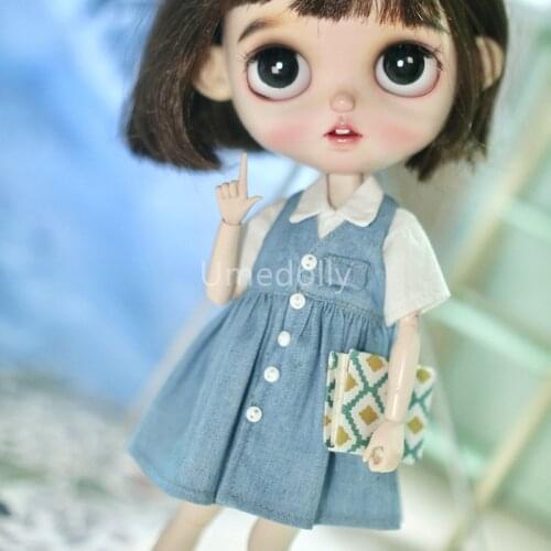1 Set Preepy Look Style White Shirt + Denim Dress for Blyth Doll Clothes Outfit Accessories Girls Toy