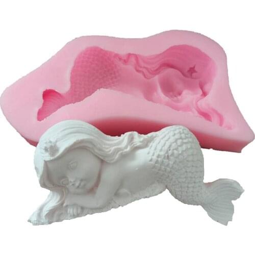 1Pcs Sleeping Mermaid Silicone Mold Fondant Mould Mermaid Handmade Soap Mold Cake Mold Moulds for Soap making