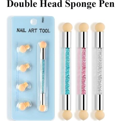 1pc Sponge Heads Nail Art Gradient Brush Pen Painting Dotting Double End Tips DIY Rhinestone Handle Manicure Tool