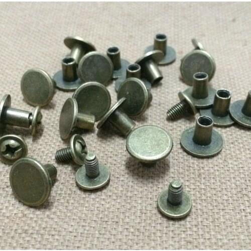 100Sets 10X7MM Antique Bronze Round Flat Spikes Metal Flat Studs Rivets Screwback Spots Cone Leather Craft Spikes For DIY Making