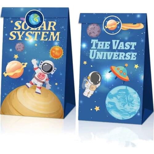 12pcs/lot Candy Box Cake Gift Bags Kids Astronaut Solar Space Theme Party Baby Shower Decoration Favor Supplies