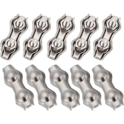 304 Stianless Steel M4 Wire Rope Double Clips Clamps Buckle Pack Of 10
