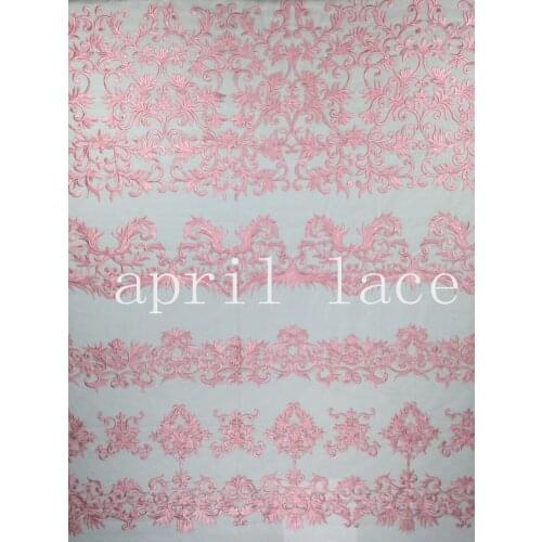 5yards /lot mx307# pink floral best quality embroidery tulle mesh lace fabric for sawing wedding dress