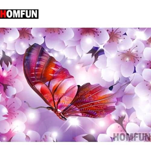 HOMFUN Full Square/Round Drill 5D DIY Diamond Painting "Flower butterfly" Embroidery Cross Stitch 5D Home Decor Gift A13995