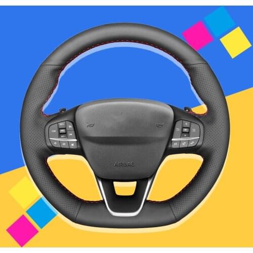 Auto Braid On The Steering Wheel Cover for Ford Focus ST-Line 2018-2019 Focus ST 2019-2020 Fiesta ST Car Braiding Wheel Covers
