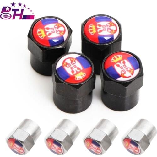 Car-Styling Car Wheel Tire Valves Tyre Caps For Serbia Flag for Peugeot 307 peugeot 206 308 207 406 407 408 Car Accessories 4pcs