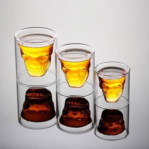 25/75/150/250ML Wine Glass Skull Head Transparent Double-layer Glass Cup Milk Whisky Tea Coffee Water Vodka for Bar Club Beercup