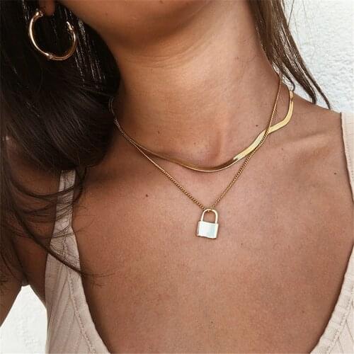 Boho New 2020 Multilevel Simple Geometric Pendant Necklaces For Women Fashion Gold Snake Chain Lock Female Necklace Jewelry Gift
