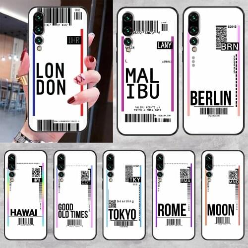 Plane Fly Ticket Phone case For Huawei P Mate P10 P20 P30 P40 10 20 Smart Z Pro Lite 2019 black tpu waterproof painting prime
