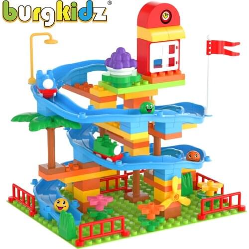 Kids First Marble Race Building Blocks Funnel Slide Big Size Bricks DIY Marble Run City Blocks Cars Track Toys For Girls Boys