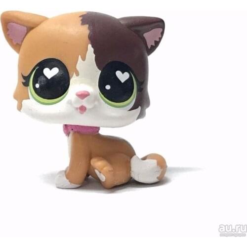 Pet Shop Sitting Brown White Green Eyes Cat Figure Child Doll Child Toy