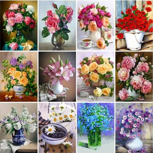 HUACAN Flower DIY Gift Coloring By Numbers Pictures Flowers Vase Home Decoration Painting By Numbers