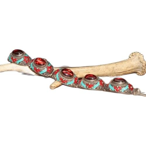 China old Tibetan silver Cloisonne inlaid with zircon bracelet
