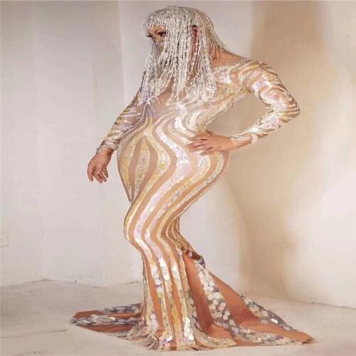 H173 Jumpsuit Tight Singer Elastic Stretched Sexy Nightclub Model Rave Fashion Drilling Chain Diamond Sequins Mirrors Party Dj