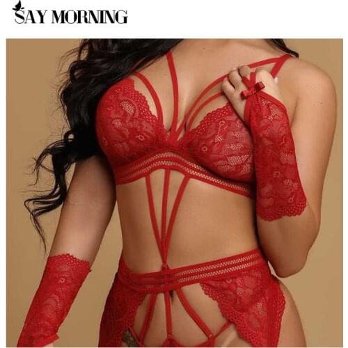 SAY MORNING 2021 Sexy Lingerie Lace One-Piece Sexy Garter Set Sensual Lingerie Woman Womens Underwear With Wristbands