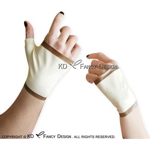 White And Brown Stripe On Top And Bottoms Sexy Fingerless Short Latex Gloves Mittens Rubber Gauntlets ST-0022