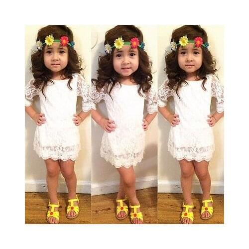 Baby Girl Kids Princess 3/4 Sleeve Hollow Out Flower Lace Dress Party Tutu Dress