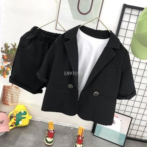 Boys Summer Short Sleeve Suit Set 2021 Korean Children Double Breasted Blazer Shorts Clothing Set Kids Party Performance Costume