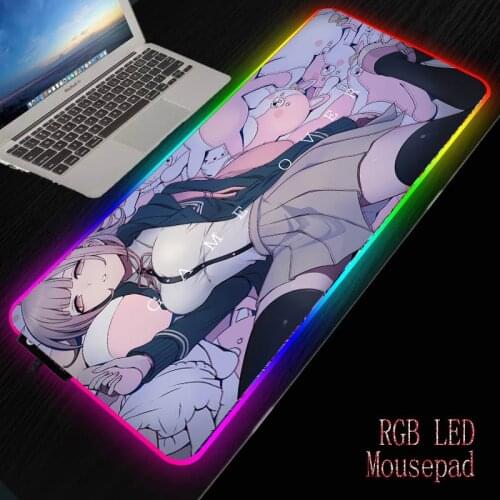 Mairuige Danganronpa Anime Girl RGB Colorful Gaming Large Mouse Pad Gamer Led Computer Mousepad PC Desk Play Mat with Backlit