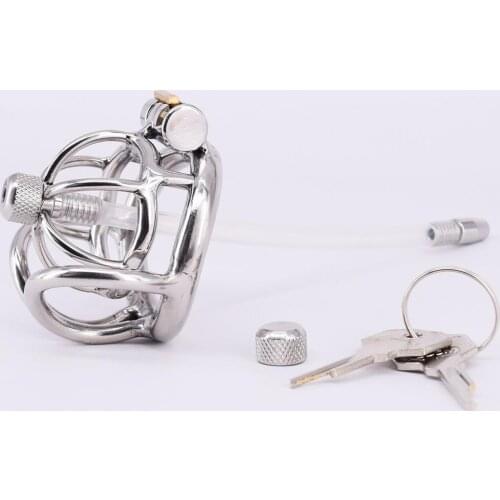 Small Stainless Steel Male Chastity Cage Locking Metal Penis Ring with Urethral Plug Testicle Bondage Gear Mens Chastity Device