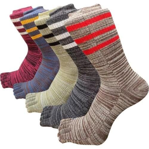 Mens High-top Solid Color Combed Cotton Five-finger Socks Three-bar Split Toe Socks Sports Quick-drying Deodorant Personality
