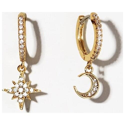 2021 New Fashion Moon Star Pendant Earrings for Women Girls Simple Trend Metal Copper Drill Dangle Drop Earring Earrings Jewelry