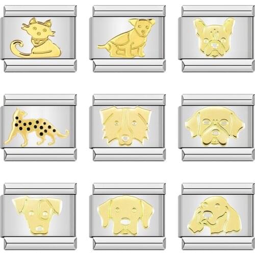 Hapiship Original Daisy Cute Sweet Dog Leopard Cat Italian Charm Fit 9mm Bracelet Stainless Steel Link Making DIY Jewelry DJ209