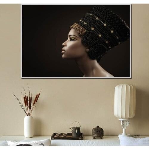 Black African Woman Portrait Wall Art Canvas Painting on Canvas Posters and Prints Scandinavian Wall Art Picture for Living Room