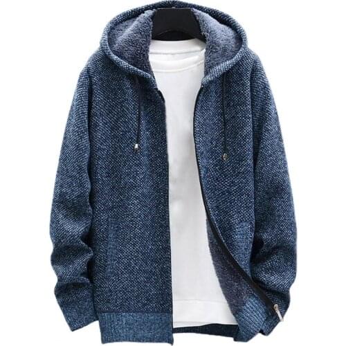 Dropshipping!! Knitted Long Sleeve Men Cardigan Solid Color Hooded Zipper Closure Cardigan Sweater Outerwear