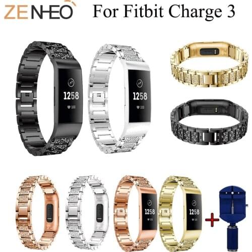 190mm Watchband For Fitbit Charge 3 Smart Watch Band Luxury Bling Rhinestone Metal Wristband Strap Bracelet For Fitbit Charge 3