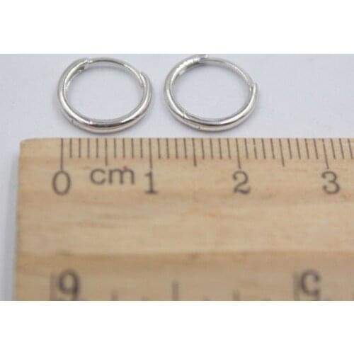 Real 18K Solid White Gold Earrings Women Luck Smooth Hoop Earrings 1-1.2g 9mmW