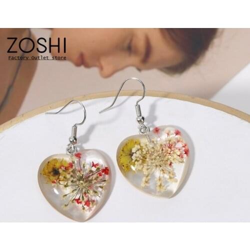New Arrival 1 Pairs Heart Earrings Epoxy Colorful Dried Flowers Fashion Silver Plated Suitable for Girls Or Ladies Gifts