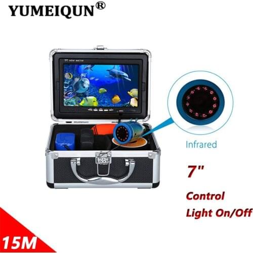 YUMEIQUN 15M Underwater Fish Finder Camera 7 Inch Monitor Fishing Camera 1000TVL 12 PCS Infrared Lamp Fishfinder With Sunvisor