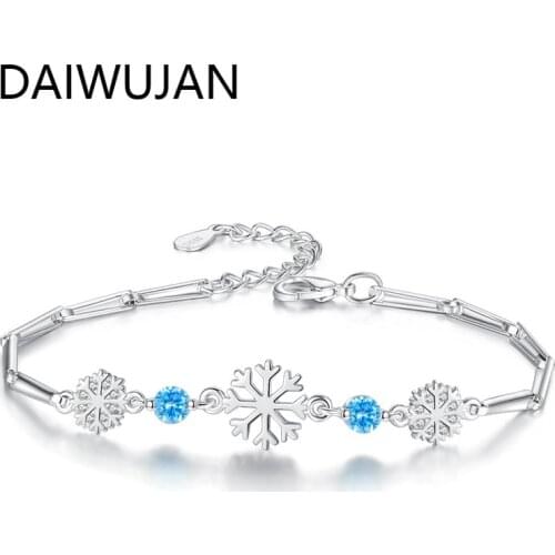 DAIWUJAN Sweet 925 Sterling Silver Snowflake Charms Bracelets & Bangles for Women Girl Zircon Ice Flower Christmas Jewelry Gift