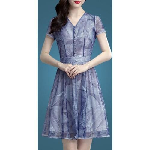 Summer Women Dress Elegant Floral Retro Vintage Vestidos Valentines Day Mesh Party Dress Buttons Plus Size S~4XL 9260