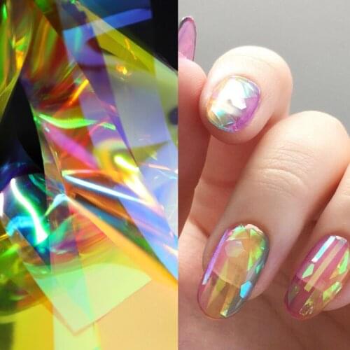 10 Aurora Color Transparent Nail Art Stickers 4*20cm Cutable Paper Nail Decoration Accessories DIY Manicure Design Decals