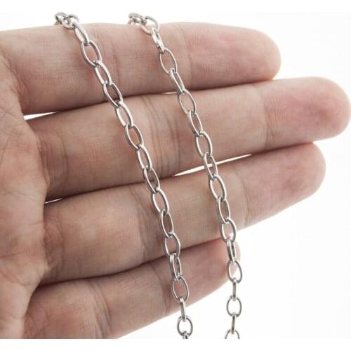 100% Stainless Steel Chain For Jewelry Making 4mm Metal Rolo Link Chains By Meter Oval Chain Cadenas Por Metros No Clasp