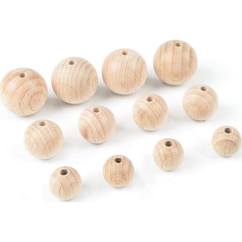 10pcs Wooden Beads 12/15/20mm Baby Teether Teething Beads Natural Ball Round Handmade Chew DIY Nursing Jewelry