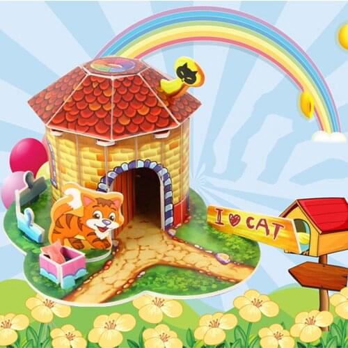 1Pc DIY Handmade Pet Dogs House 3D Paper Puzzle Toys Handcraft Miniature Jigsaw Art Crafts Puzzles Toy for Children Random