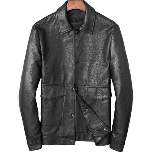 DK Casual Turn-down Collar Men Casual Genuine Leather Coat Autumn Real Sheepskin Leather Clothing Quality Leather Genuine Coats