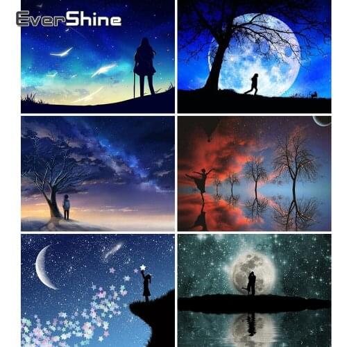 Evershine Diamond Mosaic Moon Cross Stitch Kit Diamond Embroidery Scenery Full Square Drill Diamond Painting Beaded Full Set New