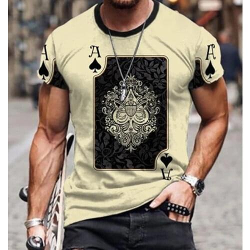 T Shirt For Men Vintage Poker Card Print T-shirt New Summer Short Sleeve Tee Shirts Casual O Neck Streetwear Tops Male Clothing