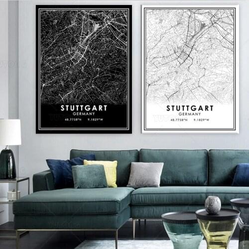 STUTTGART World Map Wall Art Canvas Painting Scandinavian Posters and Prints Pictures Kids for living Room home Decor framed