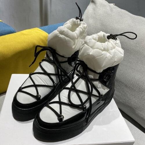 Checkered Woman Shoes Leather Round Toe Boots Women Warm Snow Casual Platform Shoes Women Winter Lace Up Boots Ladies Shoes New